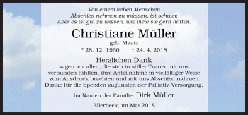 Traueranzeige von Christiane Müller von Neue Osnabrücker Zeitung GmbH & Co. KG