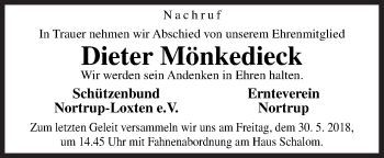 Traueranzeige von Dieter Mönkedieck von Neue Osnabrücker Zeitung GmbH & Co. KG