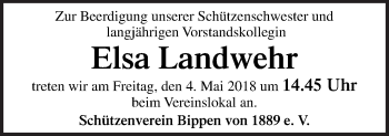 Traueranzeige von Elsa Landwehr von Neue Osnabrücker Zeitung GmbH & Co. KG