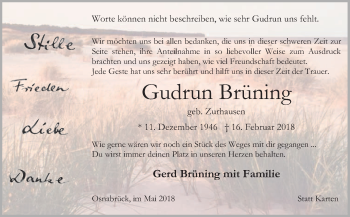 Traueranzeige von Gudrun Brüning von Neue Osnabrücker Zeitung GmbH & Co. KG