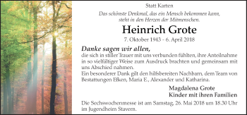 Traueranzeige von Heinrich Grote von Neue Osnabrücker Zeitung GmbH & Co. KG