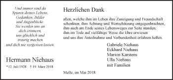 Traueranzeige von Hermann Niehaus von Neue Osnabrücker Zeitung GmbH & Co. KG