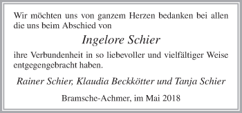 Traueranzeige von Ingelore Schier von Neue Osnabrücker Zeitung GmbH & Co. KG