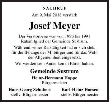 Traueranzeige von Josef Meyer von Neue Osnabrücker Zeitung GmbH & Co. KG