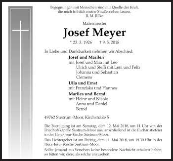 Traueranzeige von Josef Meyer von Neue Osnabrücker Zeitung GmbH & Co. KG