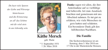 Traueranzeige von Käthe Mersch von Neue Osnabrücker Zeitung GmbH & Co. KG