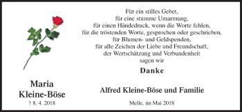 Traueranzeige von Maria Kleine-Böse von Neue Osnabrücker Zeitung GmbH & Co. KG