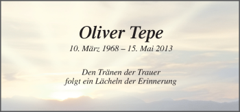 Traueranzeige von Oliver Tepe von Neue Osnabrücker Zeitung GmbH & Co. KG