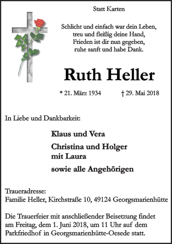 Traueranzeige von Ruth Heller von Neue Osnabrücker Zeitung GmbH & Co. KG