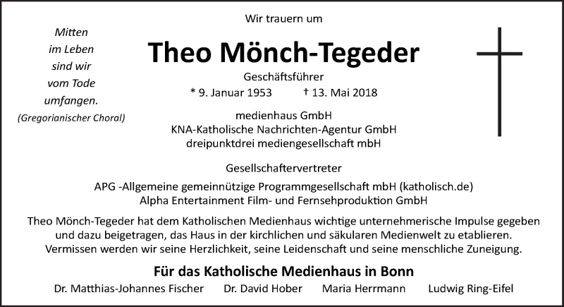  Traueranzeige für Theo Mönch-Tegeder vom 16.05.2018 aus Neue Osnabrücker Zeitung GmbH & Co. KG