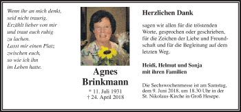 Traueranzeige von Agnes Brinkmann von Neue Osnabrücker Zeitung GmbH & Co. KG