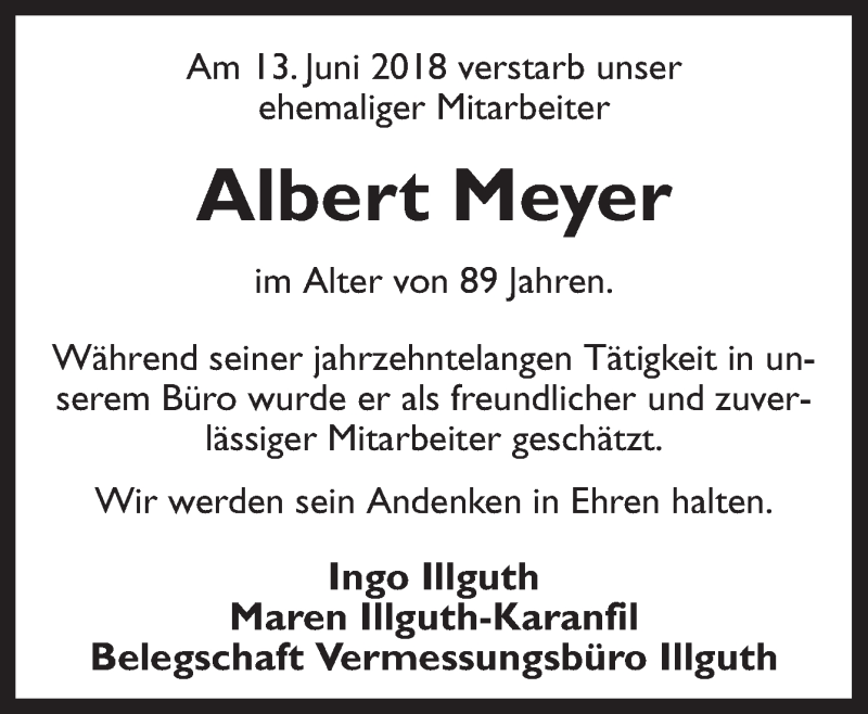  Traueranzeige für Albert Meyer vom 21.06.2018 aus Neue Osnabrücker Zeitung GmbH & Co. KG