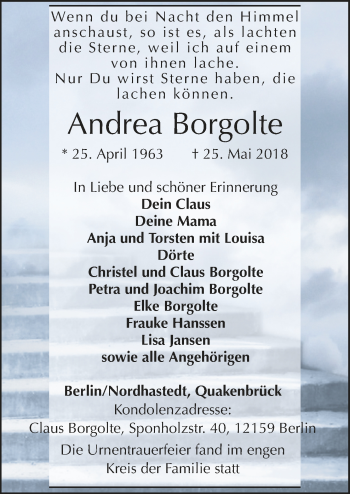 Traueranzeige von Andrea Borgolte von Neue Osnabrücker Zeitung GmbH & Co. KG