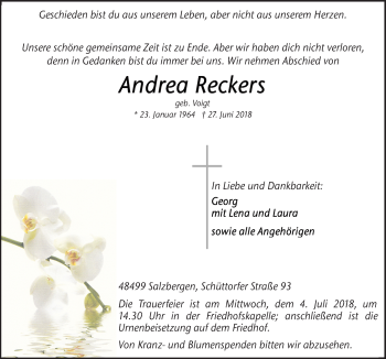 Traueranzeige von Andrea Reckers von Neue Osnabrücker Zeitung GmbH & Co. KG