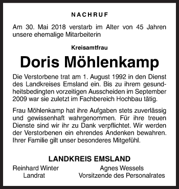 Traueranzeige von Doris Möhlenkamp von Neue Osnabrücker Zeitung GmbH & Co. KG