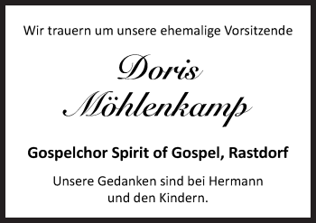 Traueranzeige von Doris Möhlenkamp von Neue Osnabrücker Zeitung GmbH & Co. KG
