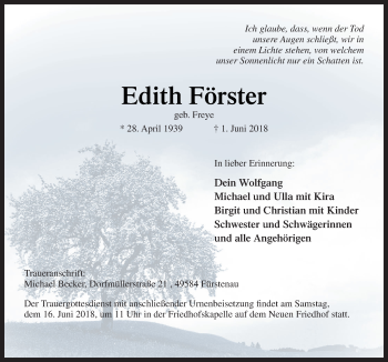 Traueranzeige von Edith Förster von Neue Osnabrücker Zeitung GmbH & Co. KG
