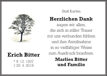 Traueranzeige von Erich Bitter von Neue Osnabrücker Zeitung GmbH & Co. KG