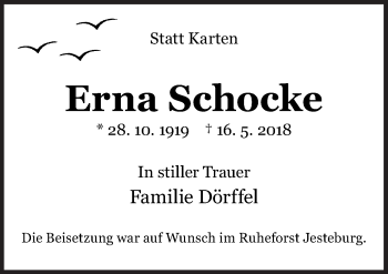 Traueranzeige von Erna Schocke von Neue Osnabrücker Zeitung GmbH & Co. KG
