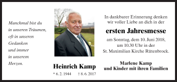 Traueranzeige von Heinrich Kamp von Neue Osnabrücker Zeitung GmbH & Co. KG