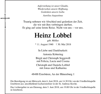 Traueranzeige von Heinz Lobbel von Neue Osnabrücker Zeitung GmbH & Co. KG
