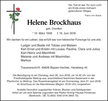 Traueranzeige von Helene Brockhaus von Neue Osnabrücker Zeitung GmbH & Co. KG