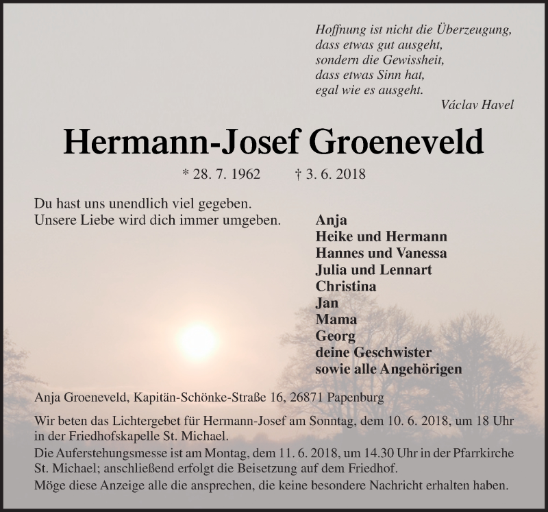  Traueranzeige für Hermann-Josef Groeneveld vom 05.06.2018 aus Neue Osnabrücker Zeitung GmbH & Co. KG