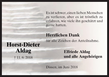 Traueranzeige von Horst-Dieter Aldag von Neue Osnabrücker Zeitung GmbH & Co. KG