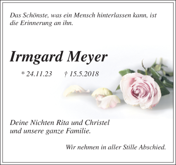 Traueranzeige von Irmgard Meyer von Neue Osnabrücker Zeitung GmbH & Co. KG