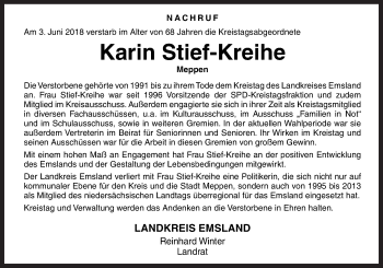 Traueranzeige von Karin Stief-Kreihe von Neue Osnabrücker Zeitung GmbH & Co. KG