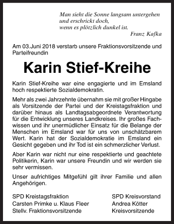 Traueranzeige von Karin Stief-Kreihe von Neue Osnabrücker Zeitung GmbH & Co. KG