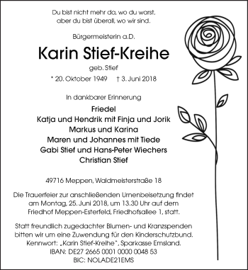 Traueranzeige von Karin Stief-Kreihe von Neue Osnabrücker Zeitung GmbH & Co. KG