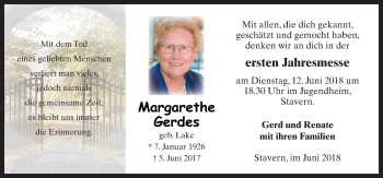 Traueranzeige von Margarethe Gerdes von Neue Osnabrücker Zeitung GmbH & Co. KG