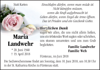 Traueranzeige von Maria Landwehr von Neue Osnabrücker Zeitung GmbH & Co. KG