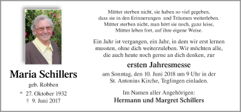 Traueranzeige von Maria Schillers von Neue Osnabrücker Zeitung GmbH & Co. KG