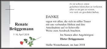 Traueranzeige von Renate Brüggemann von Neue Osnabrücker Zeitung GmbH & Co. KG