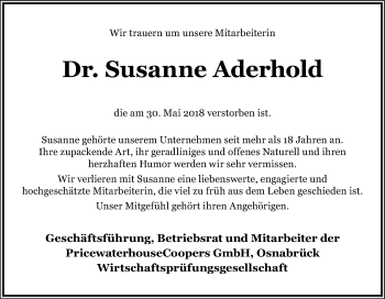 Traueranzeige von Susanne Aderhold von Neue Osnabrücker Zeitung GmbH & Co. KG