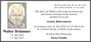 Traueranzeige von Walter Brümmer von Neue Osnabrücker Zeitung GmbH & Co. KG