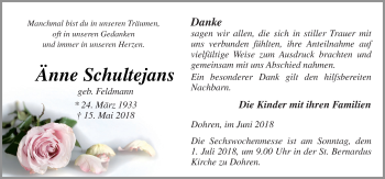 Traueranzeige von Änne Schultejans von Neue Osnabrücker Zeitung GmbH & Co. KG