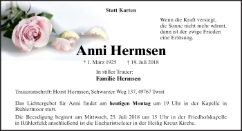 Traueranzeige von Anni Hermsen von Neue Osnabrücker Zeitung GmbH & Co. KG