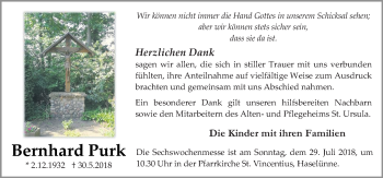 Traueranzeige von Bernhard Purk von Neue Osnabrücker Zeitung GmbH & Co. KG