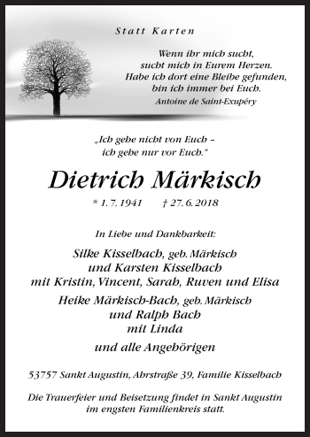 Traueranzeige von Dietrich Märkisch von Neue Osnabrücker Zeitung GmbH & Co. KG