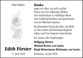 Traueranzeige von Edith Förster von Neue Osnabrücker Zeitung GmbH & Co. KG