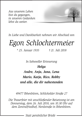 Traueranzeige von Egon Schlochtermeier von Neue Osnabrücker Zeitung GmbH & Co. KG