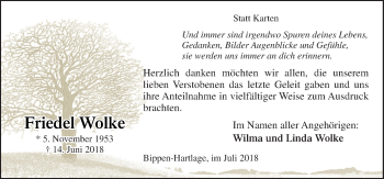 Traueranzeige von Friedel Wolke von Neue Osnabrücker Zeitung GmbH & Co. KG
