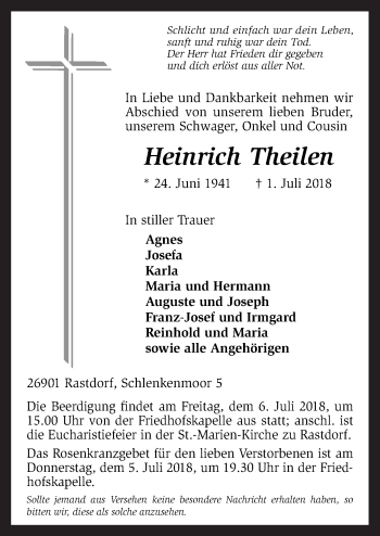 Traueranzeige von Heinrich Theilen von Neue Osnabrücker Zeitung GmbH & Co. KG