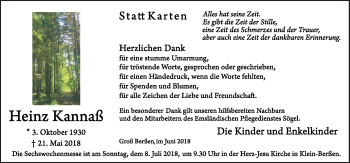 Traueranzeige von Heinz Kannaß von Neue Osnabrücker Zeitung GmbH & Co. KG