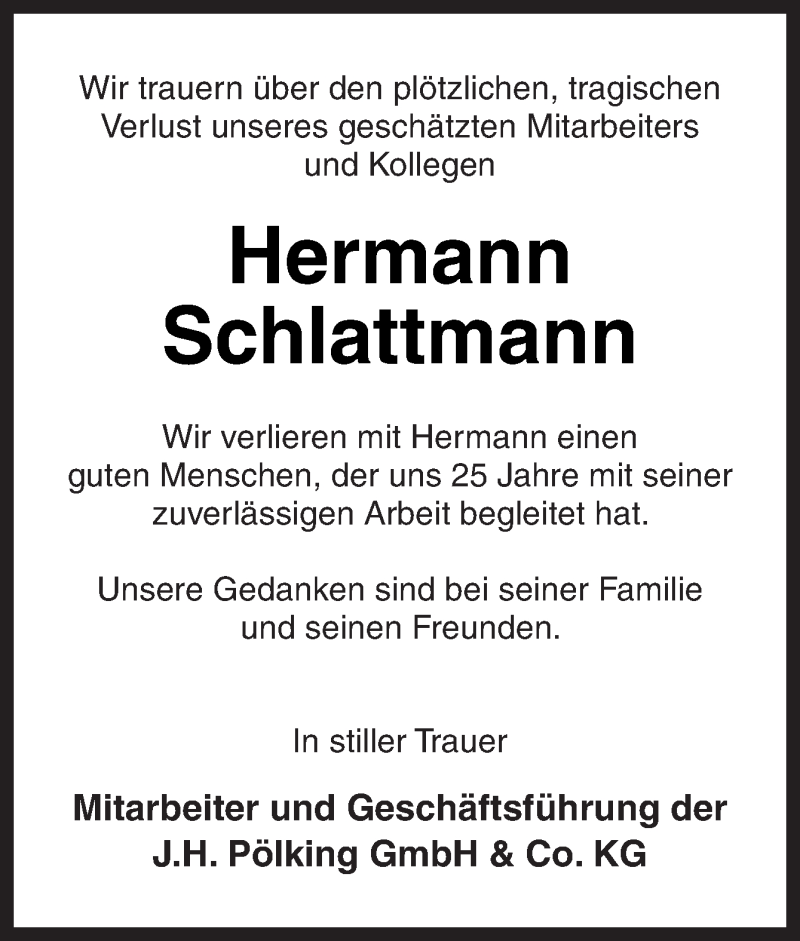  Traueranzeige für Hermann Schlattmann vom 13.07.2018 aus Neue Osnabrücker Zeitung GmbH & Co. KG