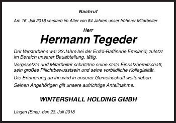 Traueranzeige von Hermann Tegeder von Neue Osnabrücker Zeitung GmbH & Co. KG