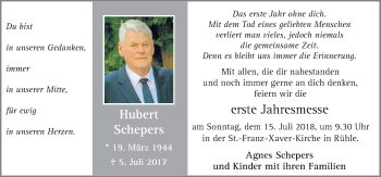 Traueranzeige von Hubert Schepers von Neue Osnabrücker Zeitung GmbH & Co. KG